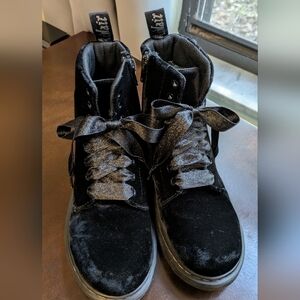 Dr Martens Black Suede Kids Boots. Lace-Up Boots With Side Zipper. Size 3